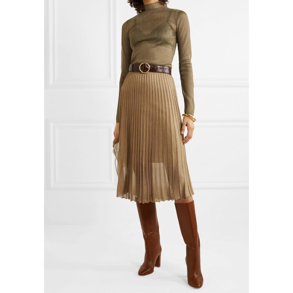 NWT Vince Metallic Pleated Midi Skirt in Bronze Size M‎ $345